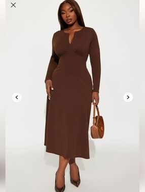 Fashion Nova Charolette Long Sleeve Midi Dress - Chocolate Size 1X (NWOT)